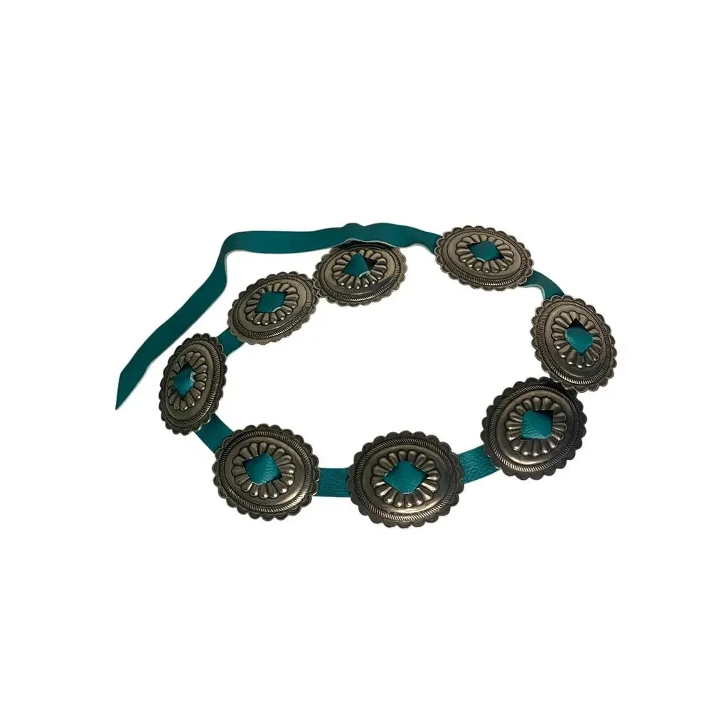Womens Turquoise Silver Belt Boho Western Country Statement Piece Rodeo Dance